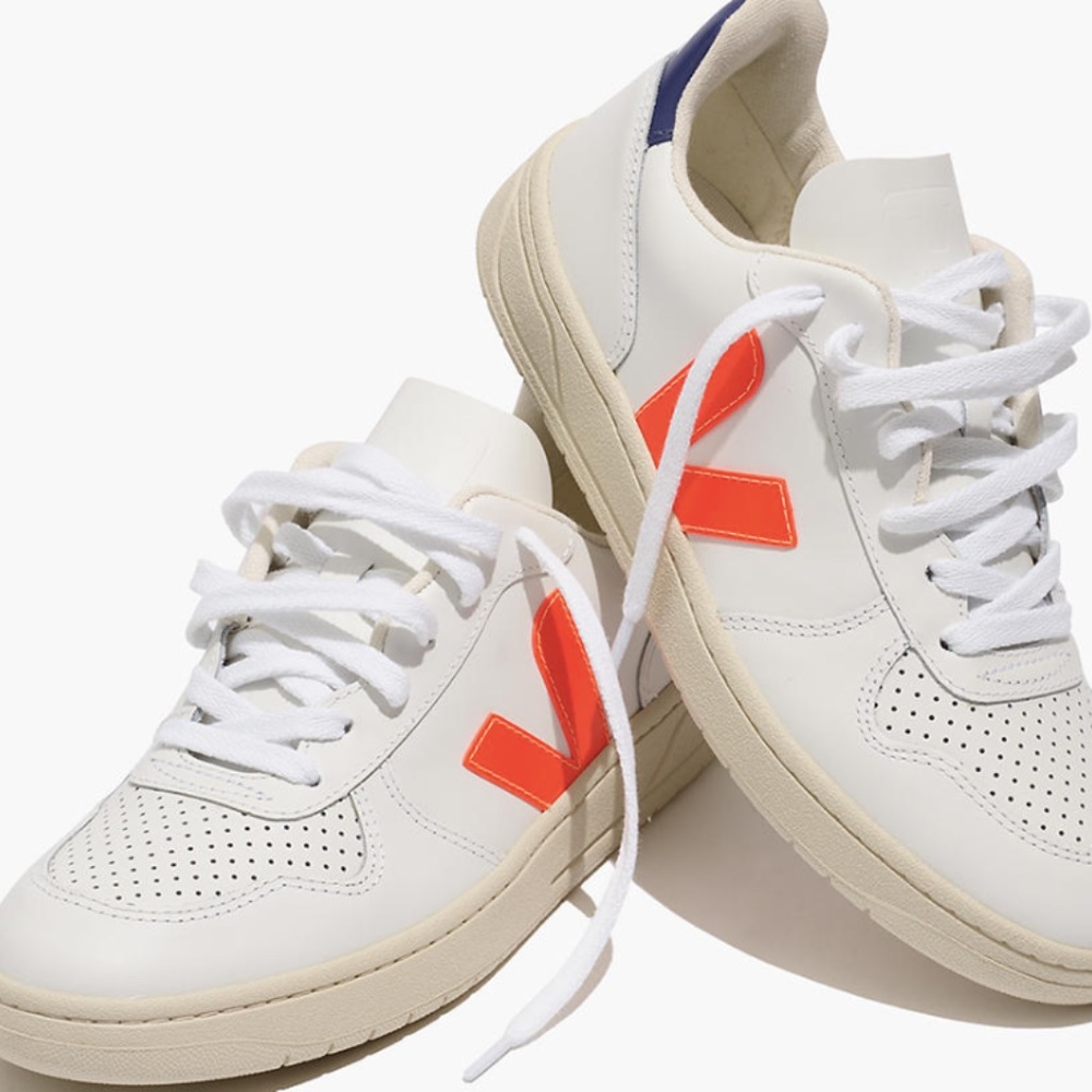 Veja Leather V-10 Sneakers in Neon
